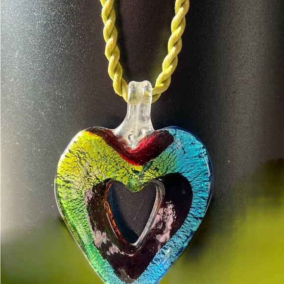 Colorful Heart Pendant & Rope Necklace - Picture 2 of 2